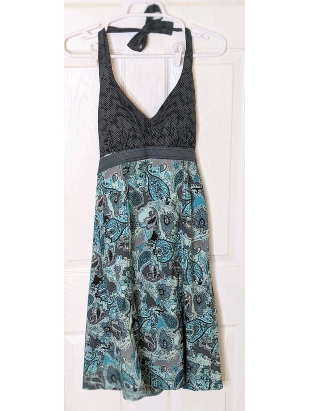 Athleta Womens Pack Everywhere Halter Dress Teal/Blk/Gray Paisley w/ Pocket Sz 6